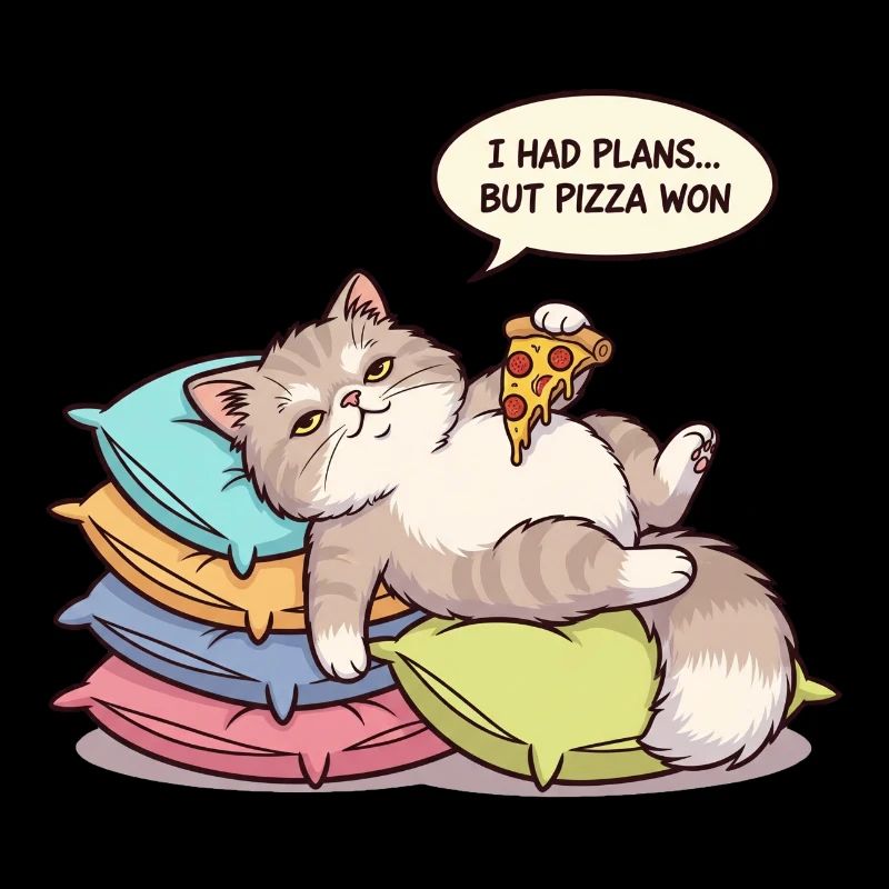 Lazy cat with pizza
