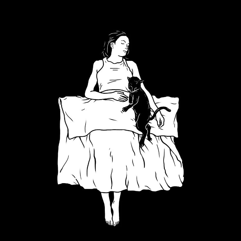 Femme, chat, lit, chat, maman, chat, dame