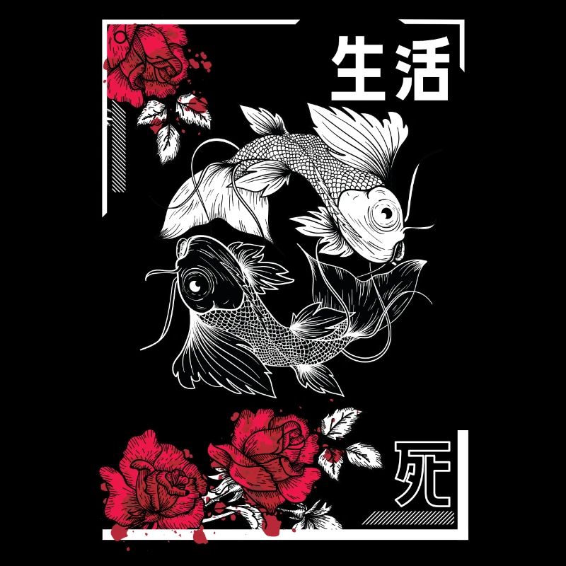 Yin und Yang Koi mit Rosen