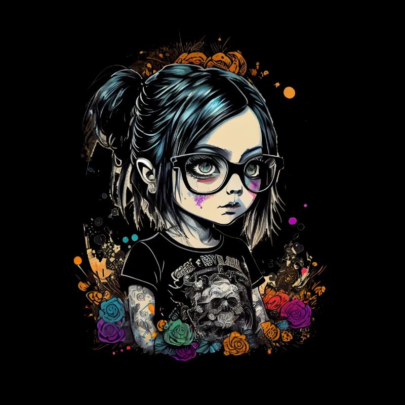 Kleines Mädchen mit Brille im Gothic- Stil