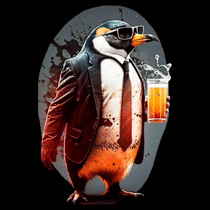 Cool penguin in a suit with beer