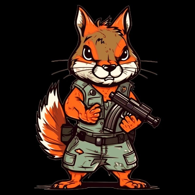 Eichhörnchenmit einem Gewehr im Comic Look