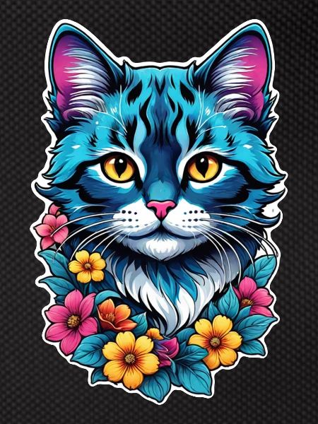 chat et fleur aquarelle