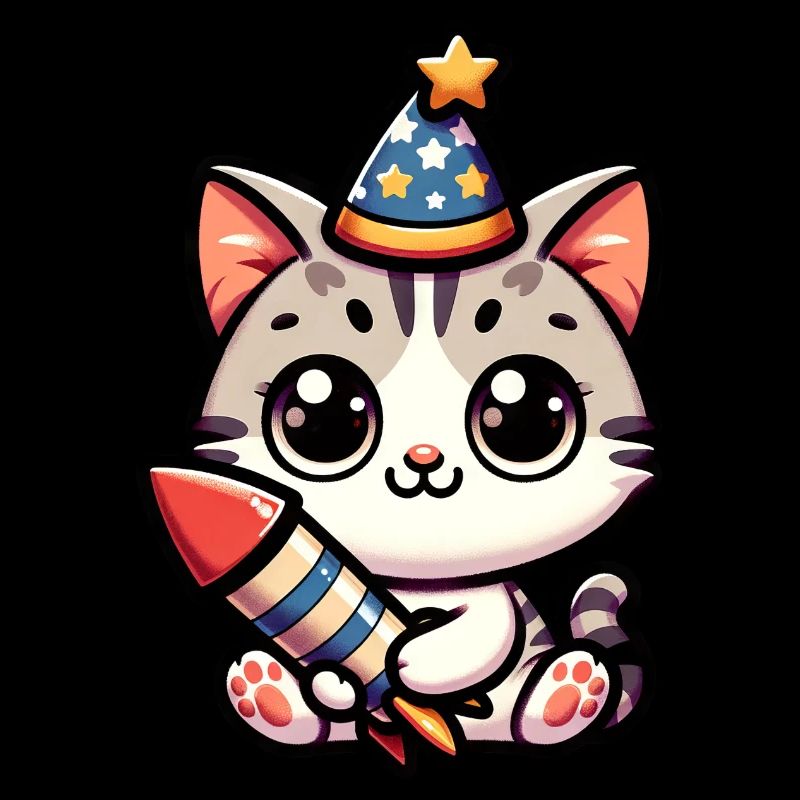 Neujahr Sylvester Katze Rakete Süß Comic