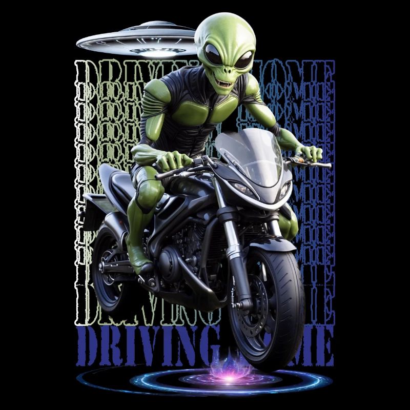 Alien auf Motorrad