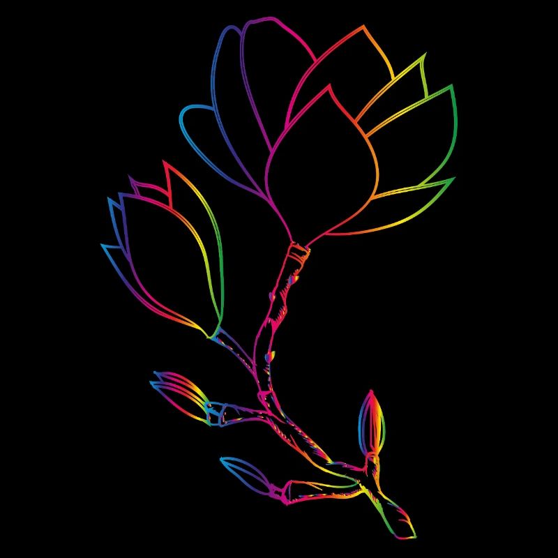 Colorful Magnolia Line Drawing Modern