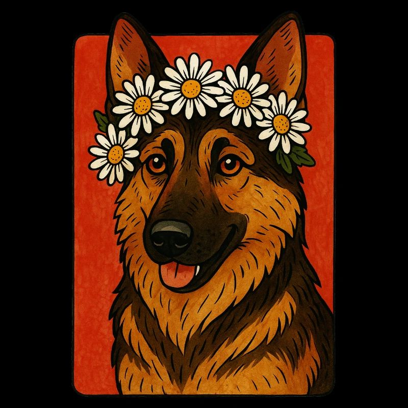 Deutscher Schäferhund mit Daisy Crown Floral Dog Art