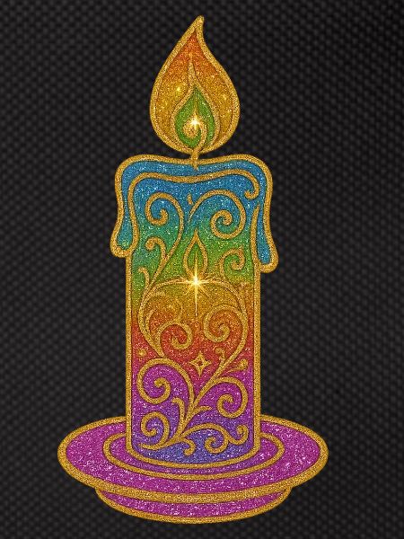 Rainbow Candle Flame Glitter Design