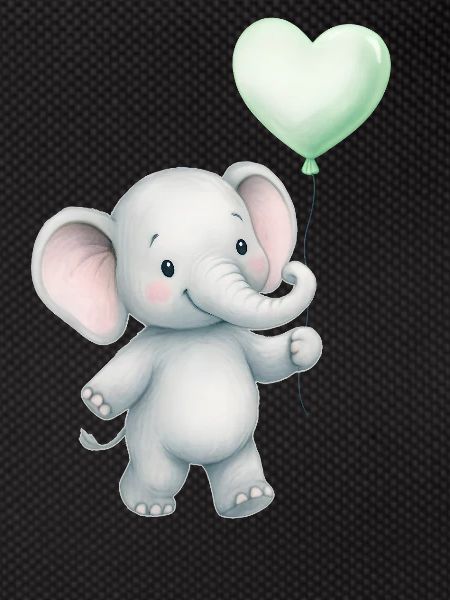 Elephant with heart balloon