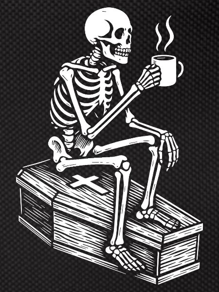 Skeleton drinking espresso