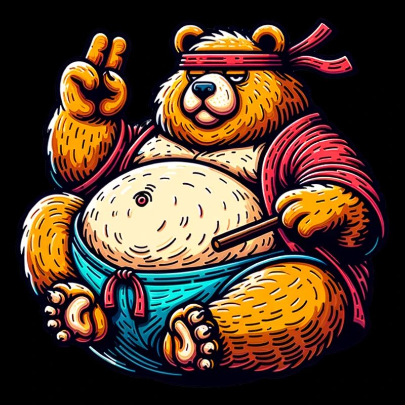 Karate Bear Meditating With Chopsticks