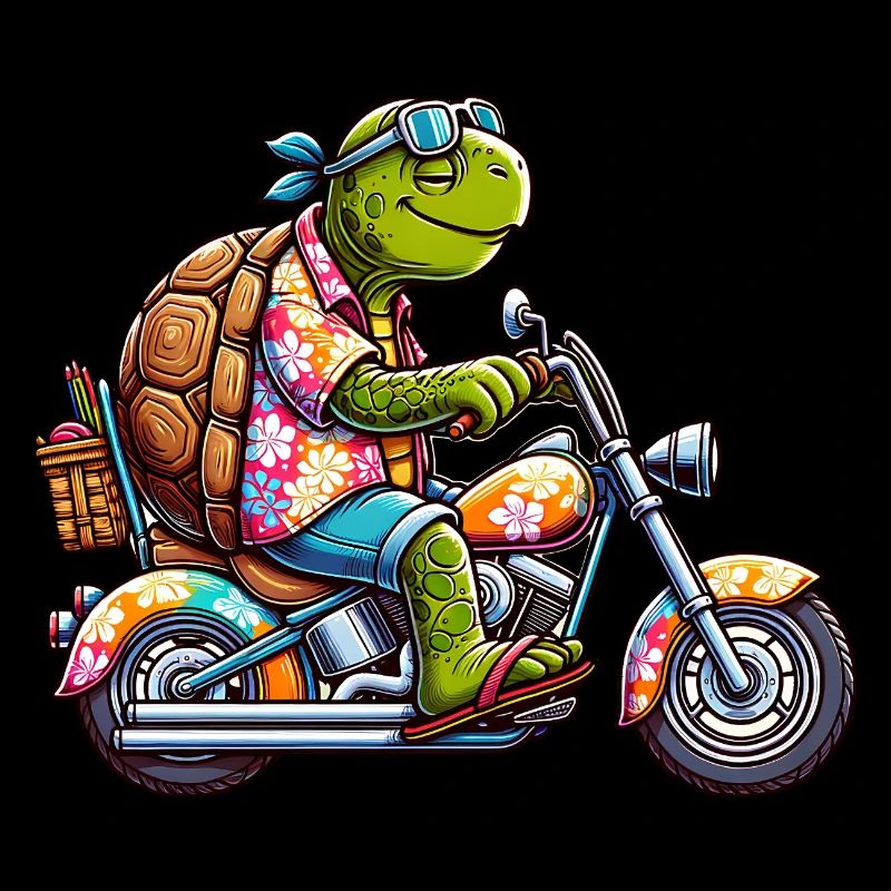 Funny turtle on motorcycle adventure