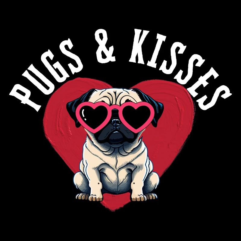 Mops mit roter Herz Sonnenbrille