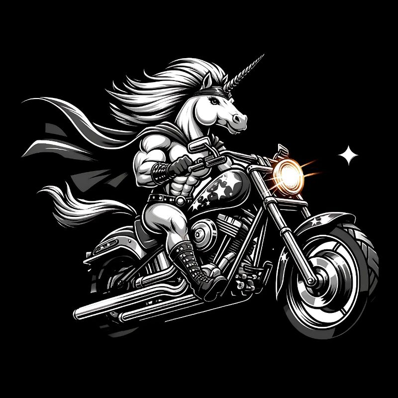 Motorradfahrender Einhorn Held