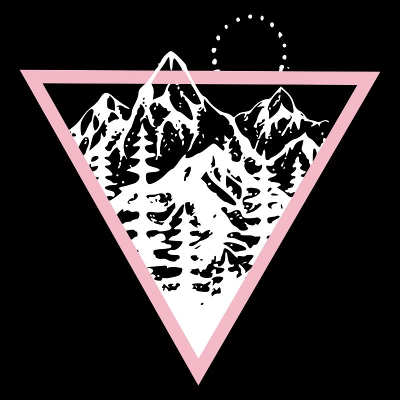 Triangle with mountains and birds