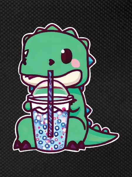 Dinosaur drinks bubble tea