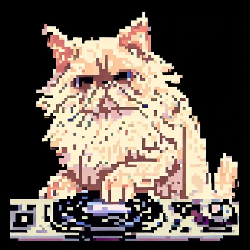 Le chat persan DJ Negan dans le pixel art