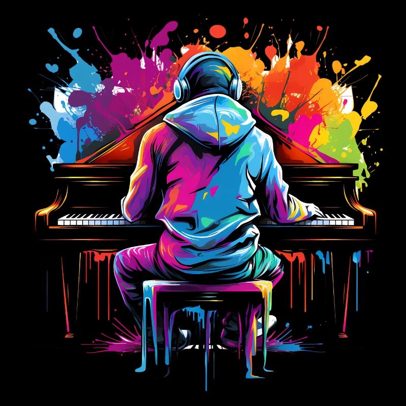Claviériste avec casque style graffiti