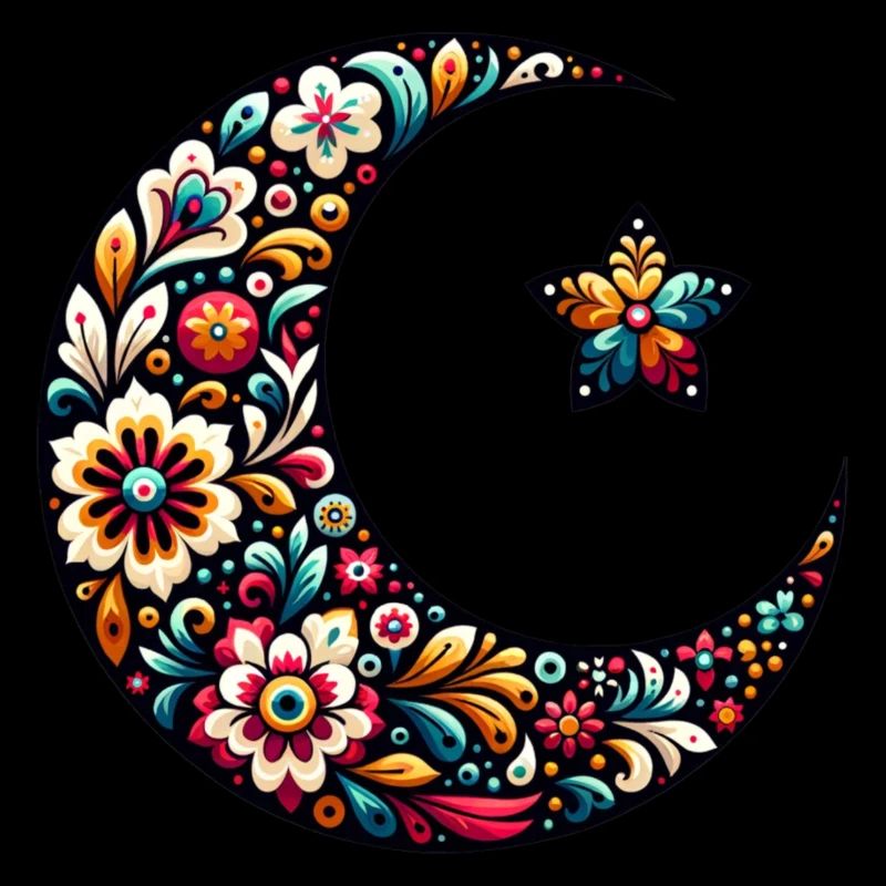lune florale colorée inspiré d'art russe