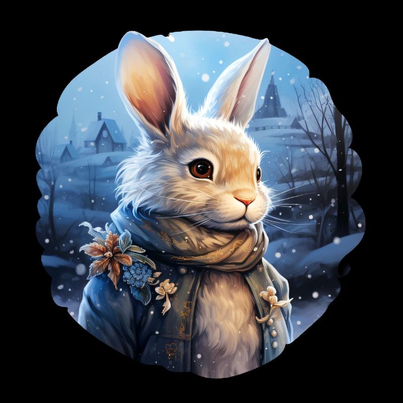 Paysage enneigé avec lapin mignon