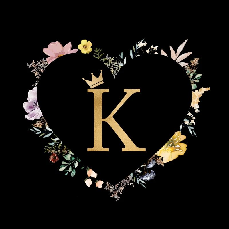 Letter K, Monogram, Heart, Personalizable