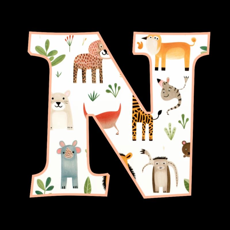 Letter N, Monogram, Animal Pattern