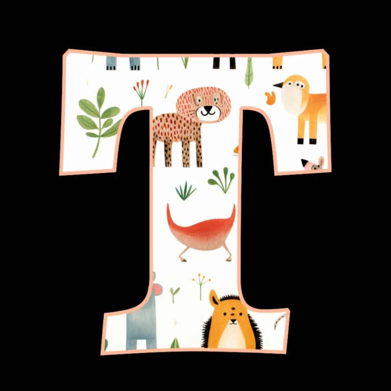 Letter T, Monogram, Animal Pattern