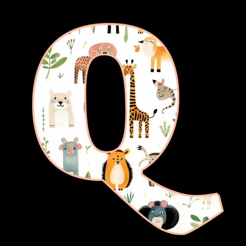Buchstabe Q, Monogramm, Tiermuster