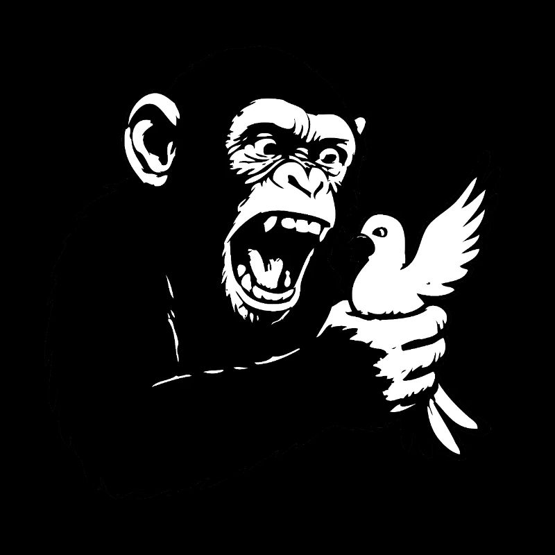 Monkey squeezes pigeon