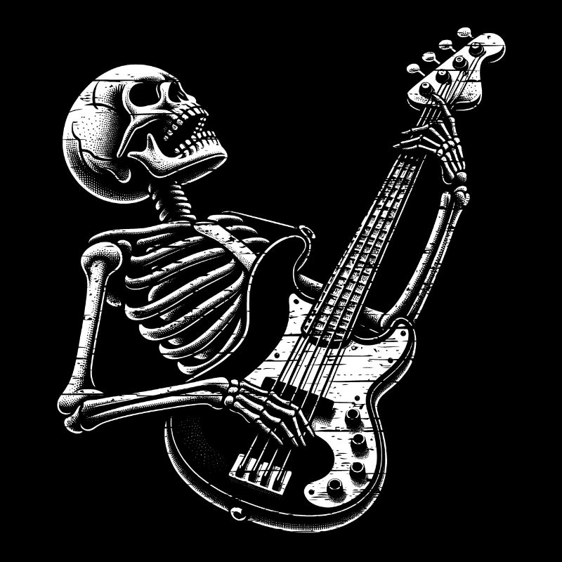 Crâne squelette avec guitare basse