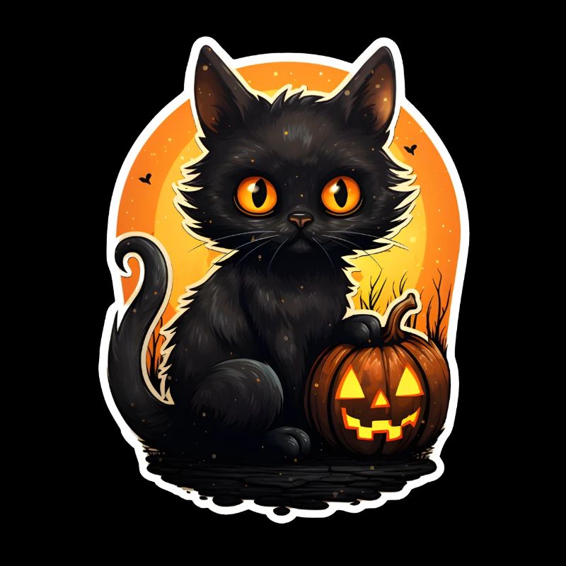 Chat noir d’Halloween avec citrouille