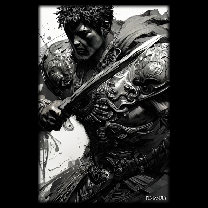 Warrior Sword Vintage Noir Blanc 5