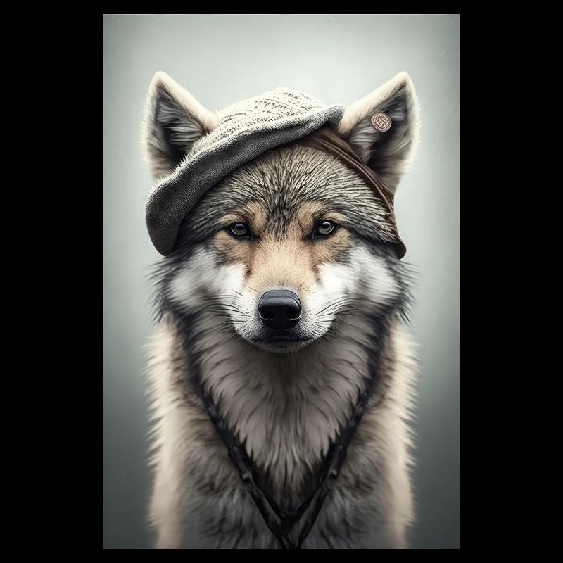 Cute wolf with hat cap