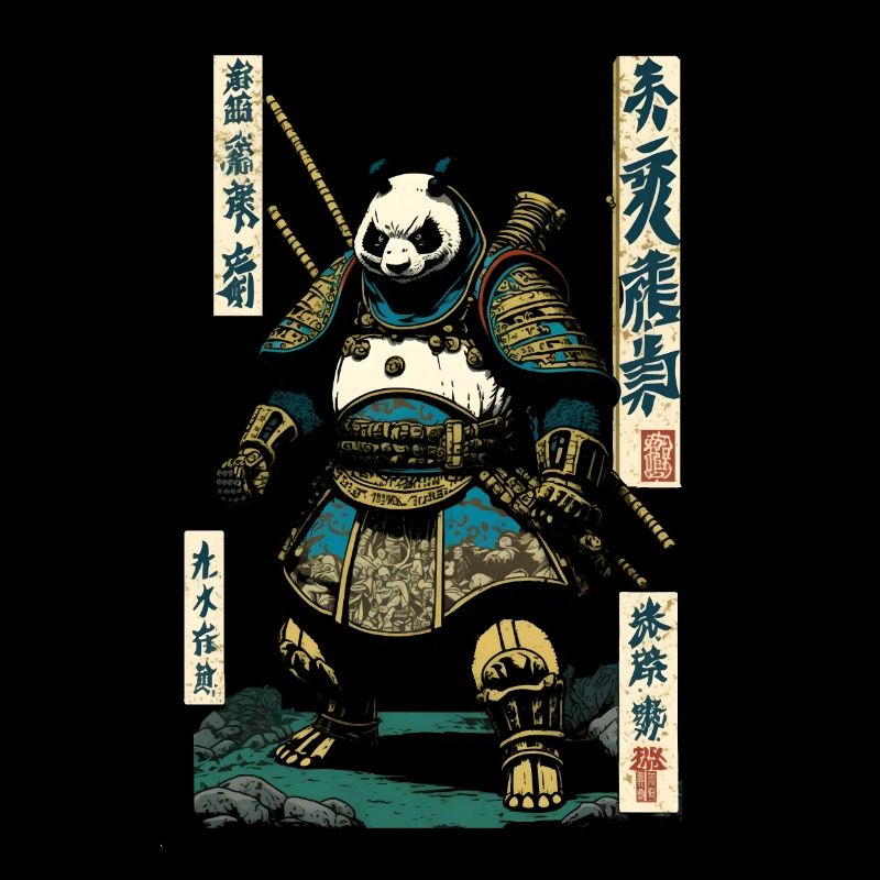 Panda in Samurairüstung in Ukiyo-e Stil