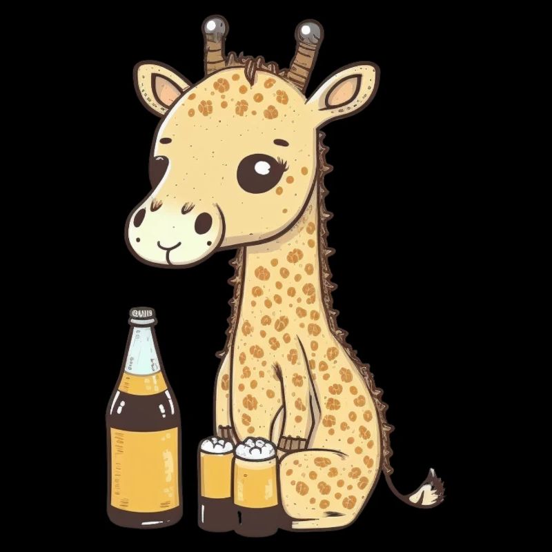 Cute giraffe drinking a bottle of beer