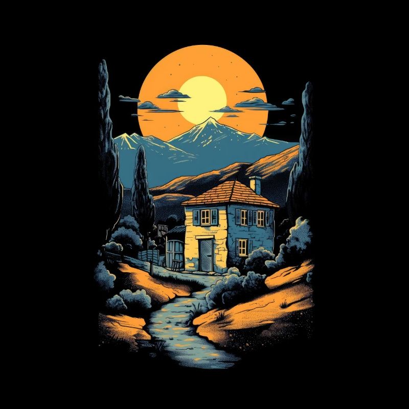 Minimalist Brick House Landscape vector sunlight