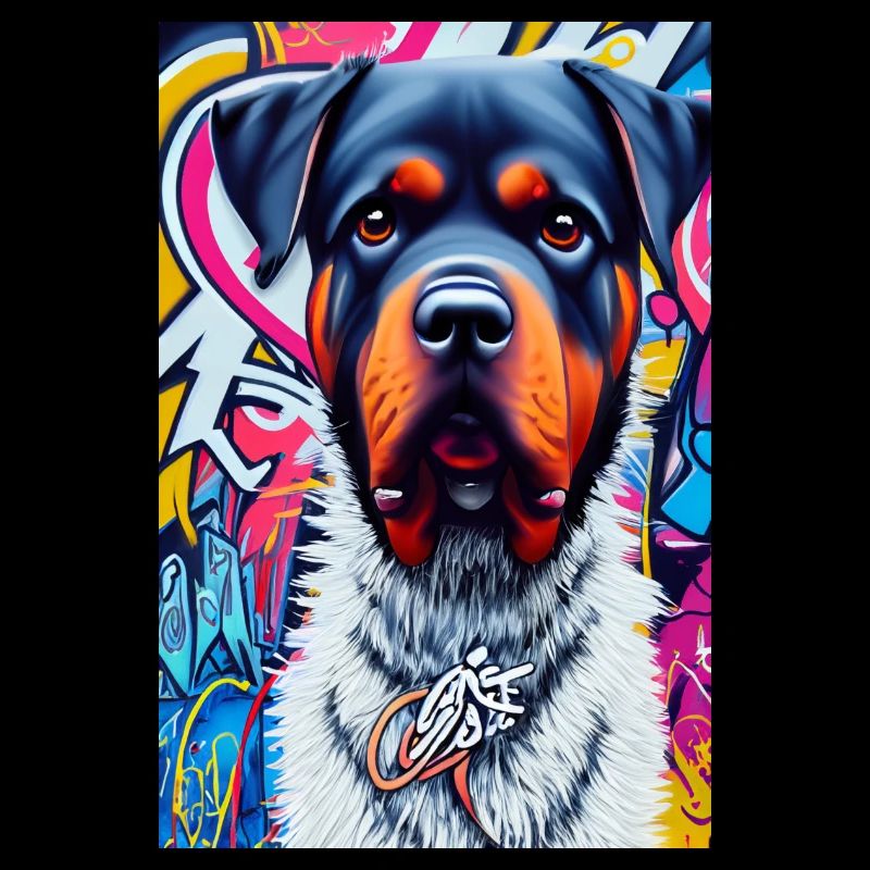 Chien rottweiler en manteau de fourrure devant les graffitis |Pop Art