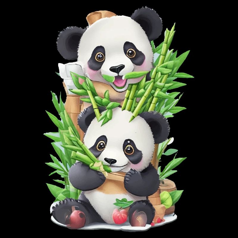 Panda bear eats bamboo