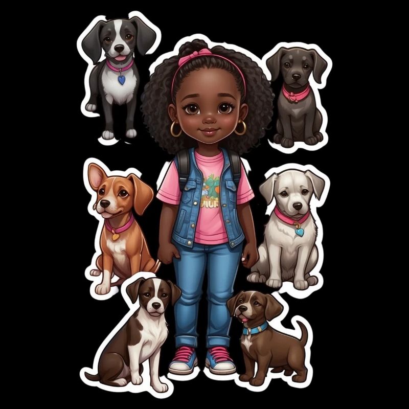 Mädchen mit Hundegruppe Motiv
