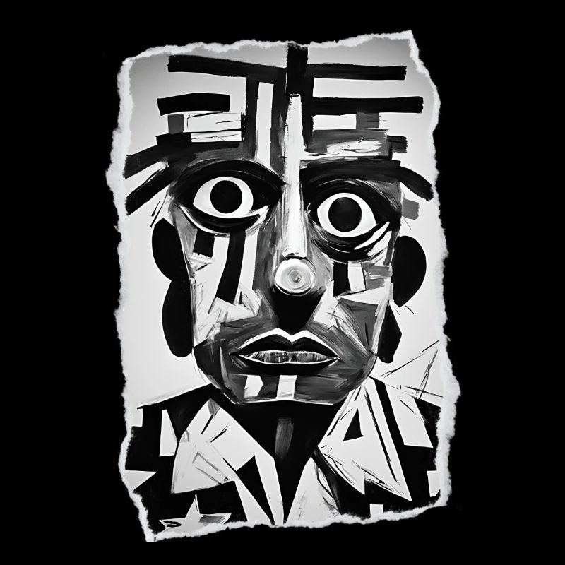 Visage abstrait noir et blanc audacieux