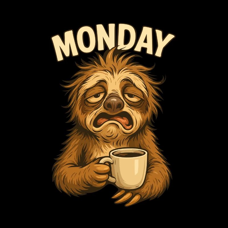 Tired Sloth with Coffee – Monday Mood.