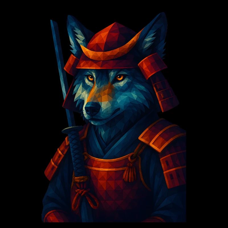 WPAP Stil Tier - Samurai Wolf altertümlich Rüstung