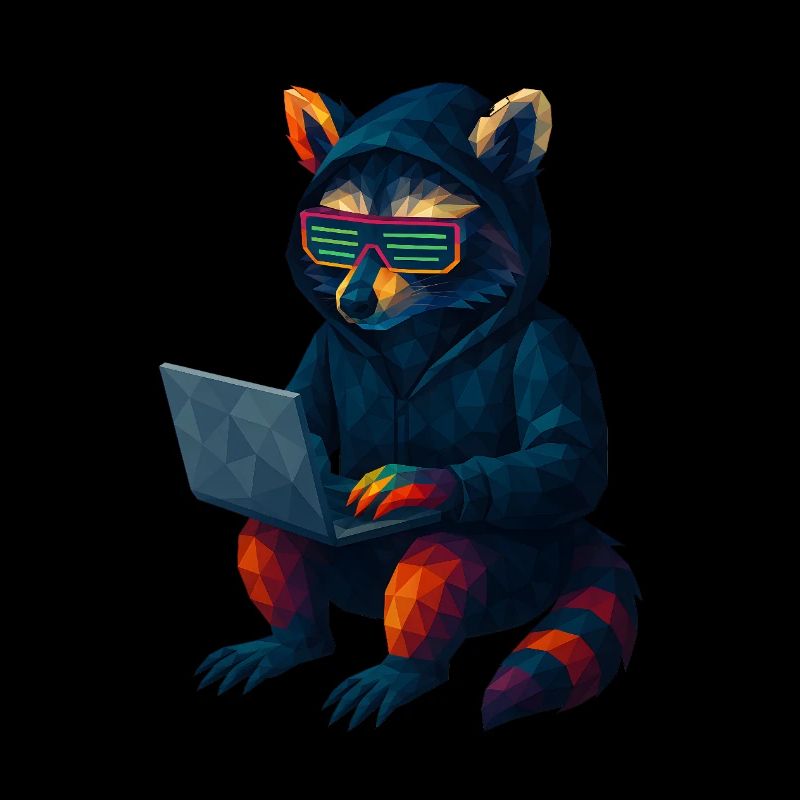 WPAP Style Animals - Techno Raccoon with Hoody