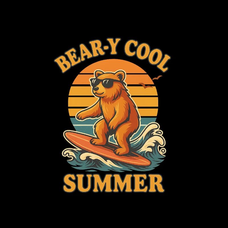 Bear‑y Cool Summer – Surfender Bär im Retro-Stil