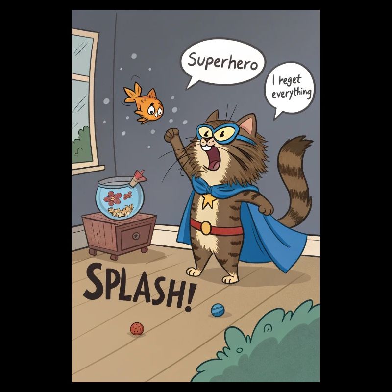 Superhero Cat Splash - Regrettable Saga du poisson rouge