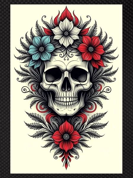 Flower Skull Tattoo Style