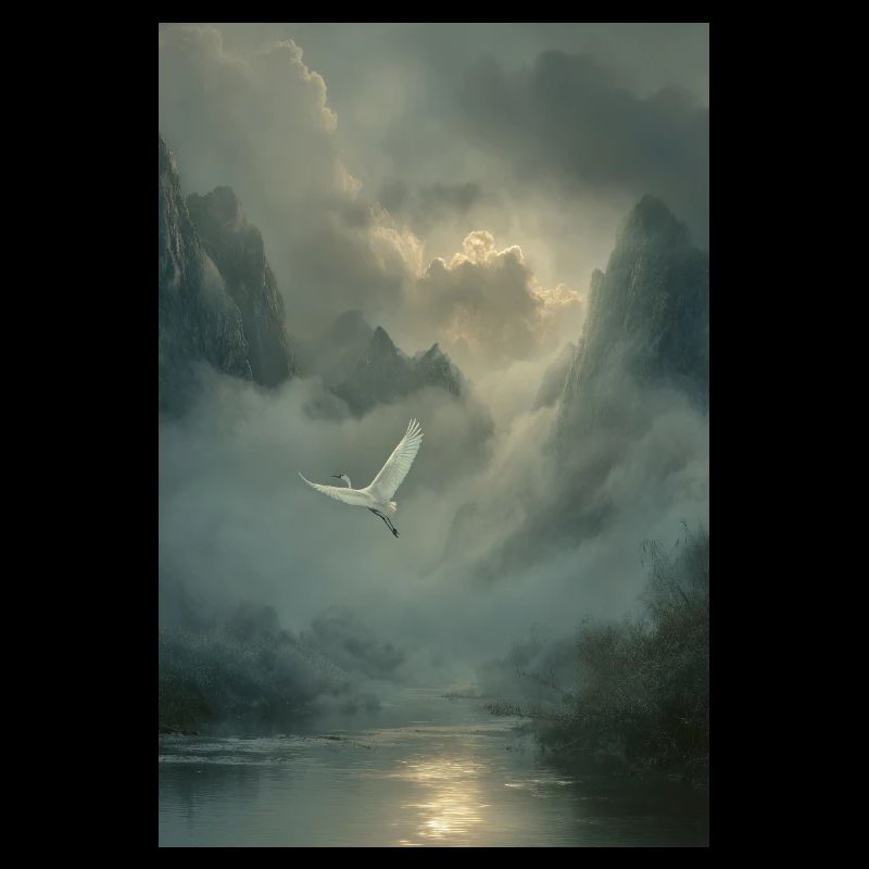 Mistbound Flight Over Mountain Veil