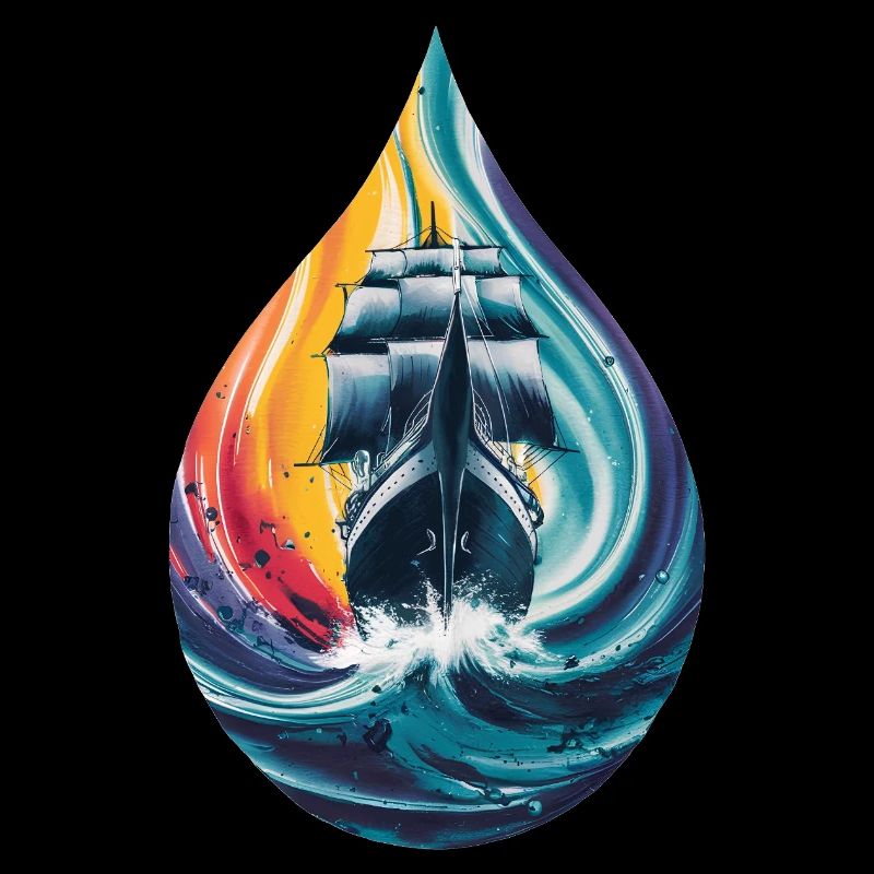 Sailing Ship Sea Water Drop Artwork Print
