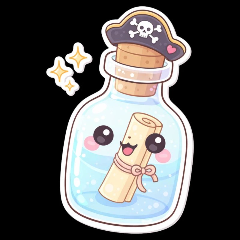 Un message de pirate mignon dans une bouteille