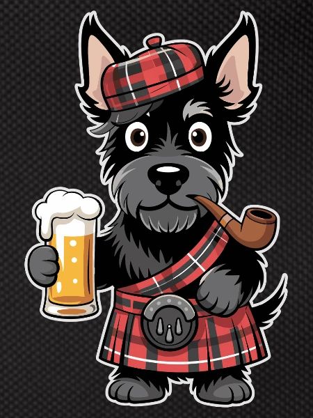 Schottischer Terrier Mit Bier und Pfeife